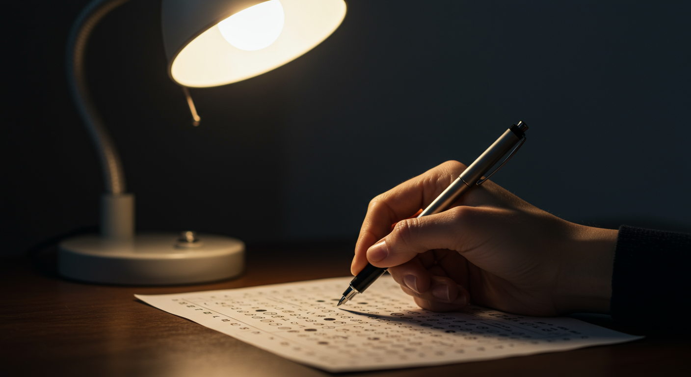 Student marking OMR answer sheet